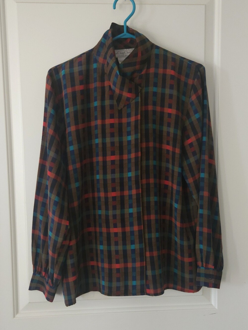 Vintage La Chine Classic by Galinda Wang Plaid Long Sleeve Blouse - Size 12